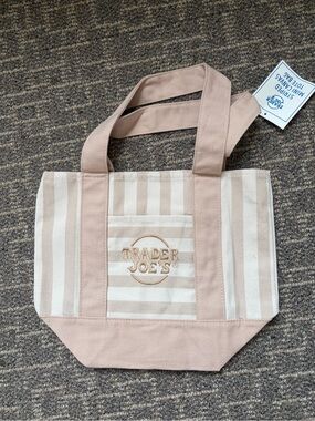 Trader Joe's Mini Beige and Cream Striped Canvas Tote